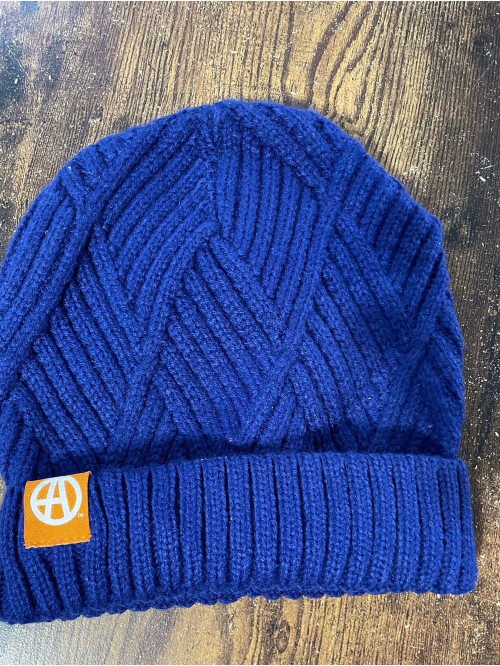 Women Blue Knit Beanie with Fold Cuff